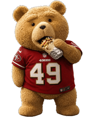 Ted, patron saint of the league, in a burrito-adjacent pose